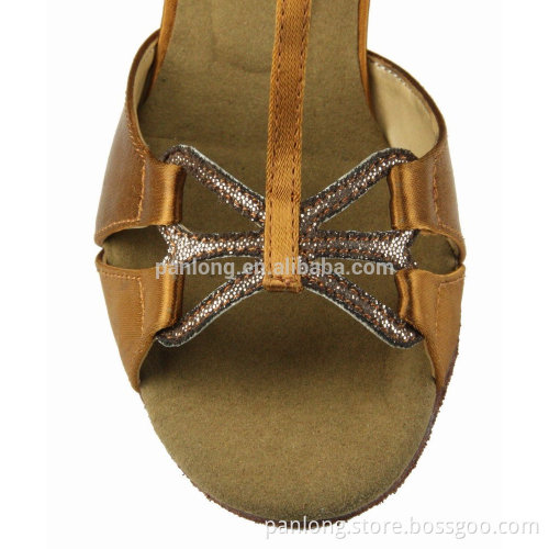 Hot Sale Dttrol Suphini Dark Tan Satin Latin Dance Shoes for Women